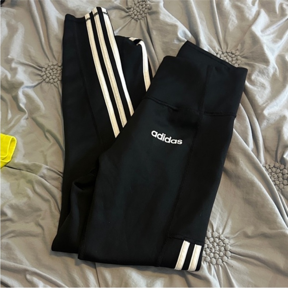Adidas Black and White Striped Leggings